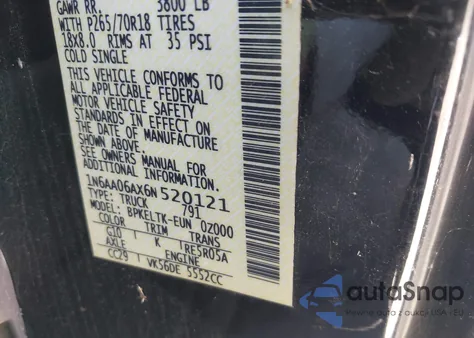 2006 Nissan Titan Se z USA, uszkodzony, nr VIN 1N6AA06AX6N520121